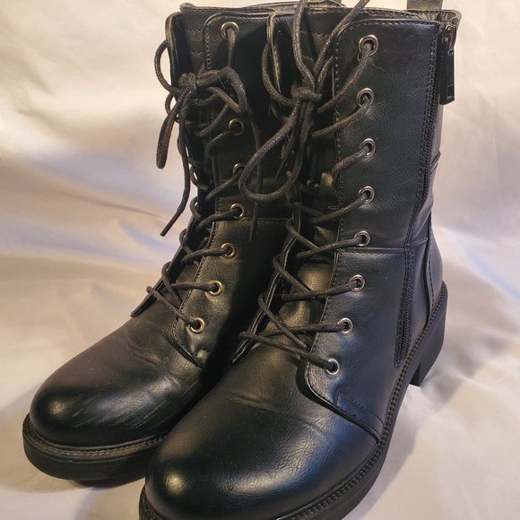 Women's  Black Military Mid Calf Combat boots - Picture 3 of 9